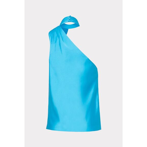 MILLY Jen Satin Halter Top Sky Blue 14OT06 NEW Medium M NWT - Picture 3 of 7